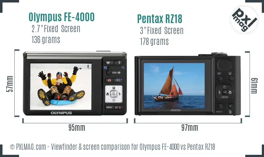 Olympus FE-4000 vs Pentax RZ18 Screen and Viewfinder comparison