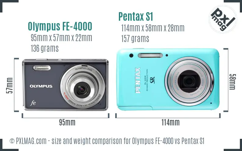 Olympus FE-4000 vs Pentax S1 size comparison