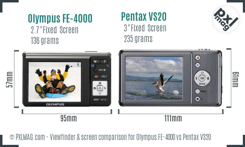 Olympus FE-4000 vs Pentax VS20 Screen and Viewfinder comparison