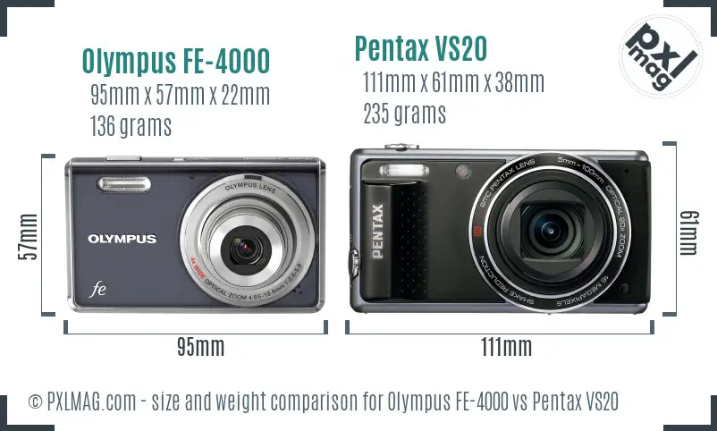 Olympus FE-4000 vs Pentax VS20 size comparison