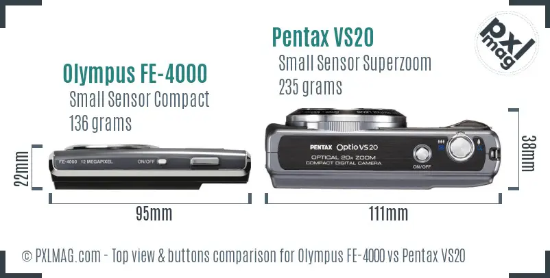 Olympus FE-4000 vs Pentax VS20 top view buttons comparison