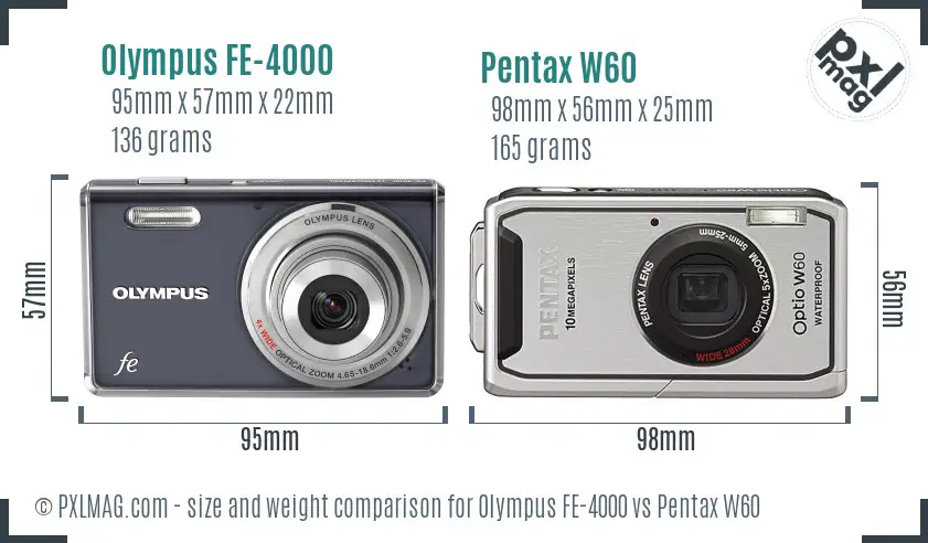 Olympus FE-4000 vs Pentax W60 size comparison