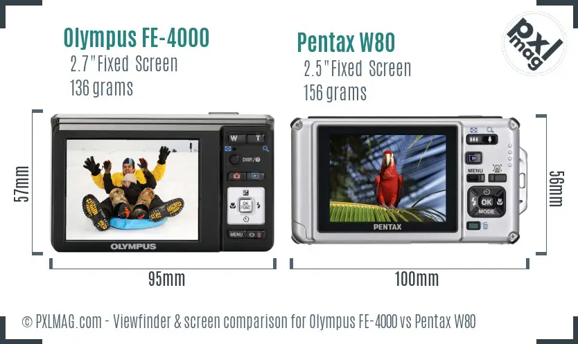 Olympus FE-4000 vs Pentax W80 Screen and Viewfinder comparison