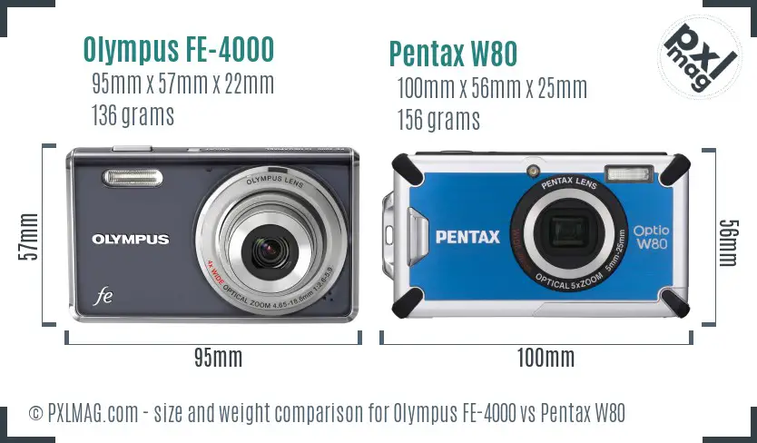 Olympus FE-4000 vs Pentax W80 size comparison