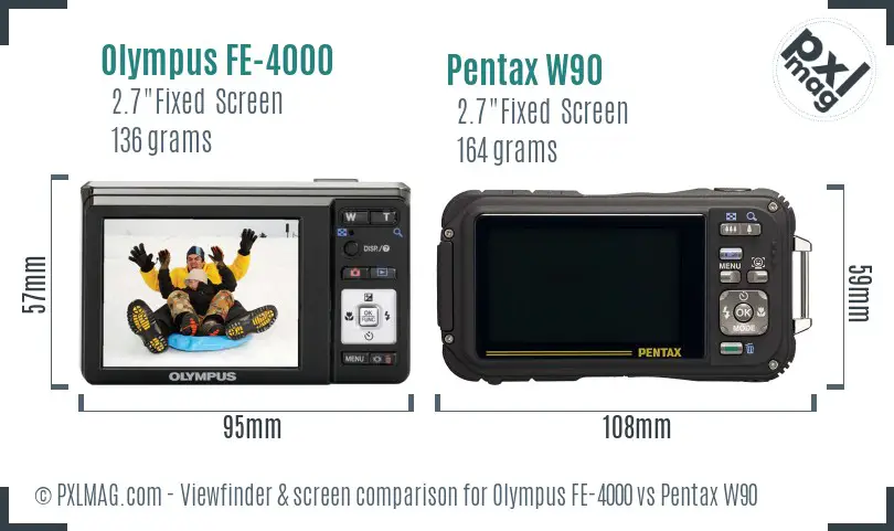Olympus FE-4000 vs Pentax W90 Screen and Viewfinder comparison