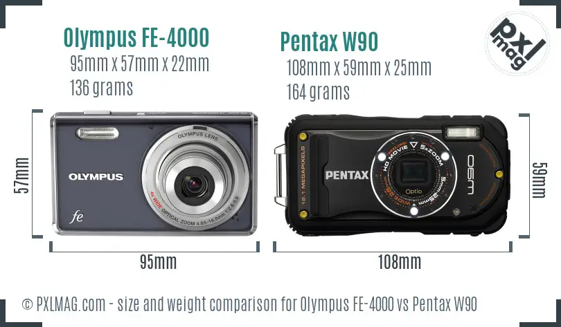 Olympus FE-4000 vs Pentax W90 size comparison