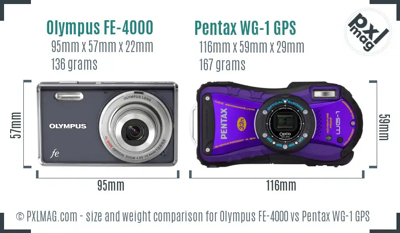 Olympus FE-4000 vs Pentax WG-1 GPS size comparison
