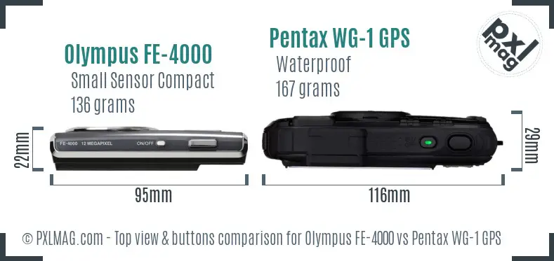 Olympus FE-4000 vs Pentax WG-1 GPS top view buttons comparison