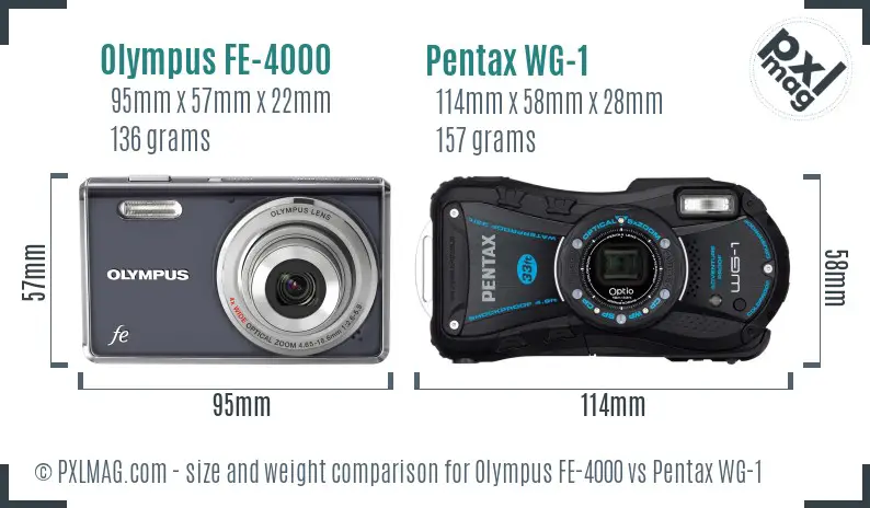 Olympus FE-4000 vs Pentax WG-1 size comparison