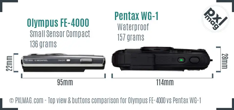 Olympus FE-4000 vs Pentax WG-1 top view buttons comparison