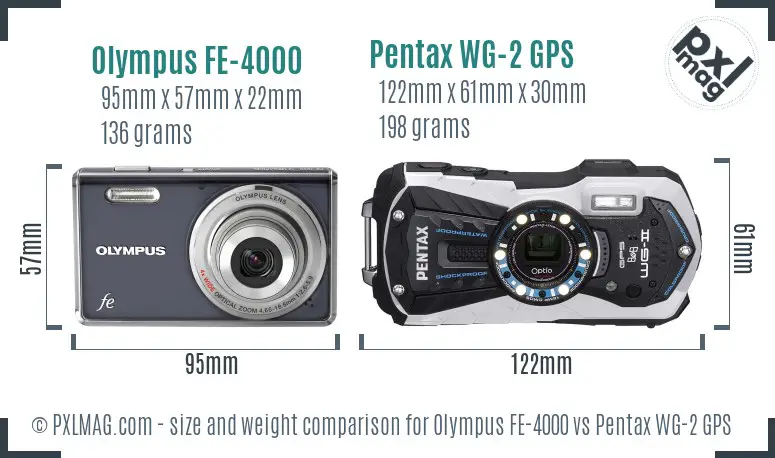 Olympus FE-4000 vs Pentax WG-2 GPS size comparison