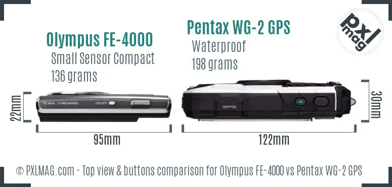 Olympus FE-4000 vs Pentax WG-2 GPS top view buttons comparison