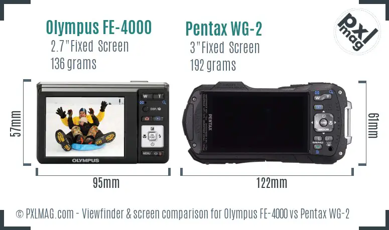 Olympus FE-4000 vs Pentax WG-2 Screen and Viewfinder comparison