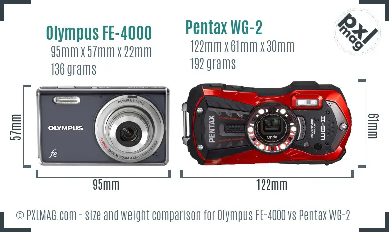 Olympus FE-4000 vs Pentax WG-2 size comparison