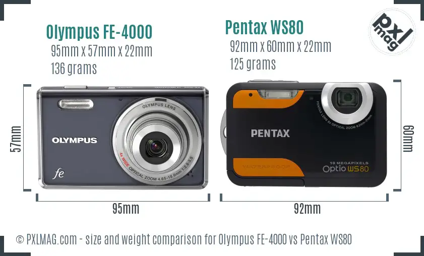 Olympus FE-4000 vs Pentax WS80 size comparison