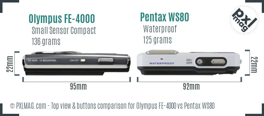 Olympus FE-4000 vs Pentax WS80 top view buttons comparison