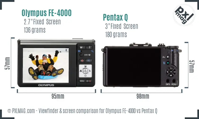 Olympus FE-4000 vs Pentax Q Screen and Viewfinder comparison