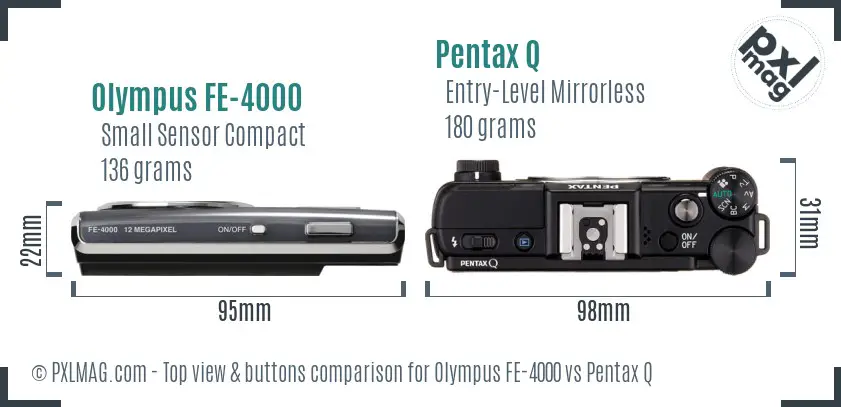 Olympus FE-4000 vs Pentax Q top view buttons comparison