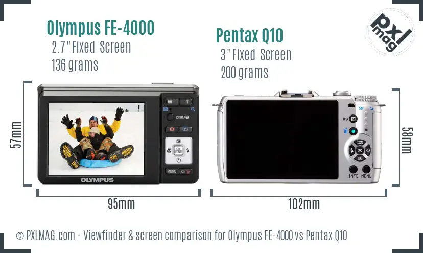 Olympus FE-4000 vs Pentax Q10 Screen and Viewfinder comparison