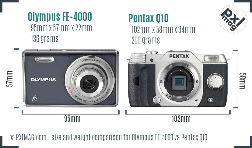 Olympus FE-4000 vs Pentax Q10 size comparison