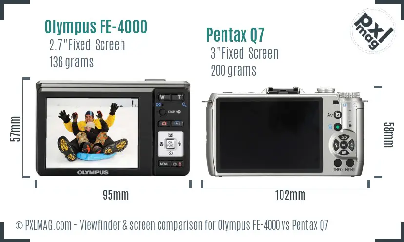 Olympus FE-4000 vs Pentax Q7 Screen and Viewfinder comparison