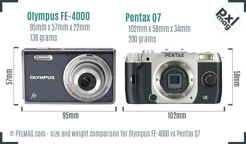 Olympus FE-4000 vs Pentax Q7 size comparison