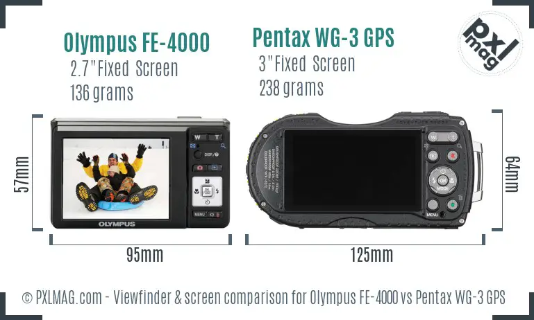 Olympus FE-4000 vs Pentax WG-3 GPS Screen and Viewfinder comparison