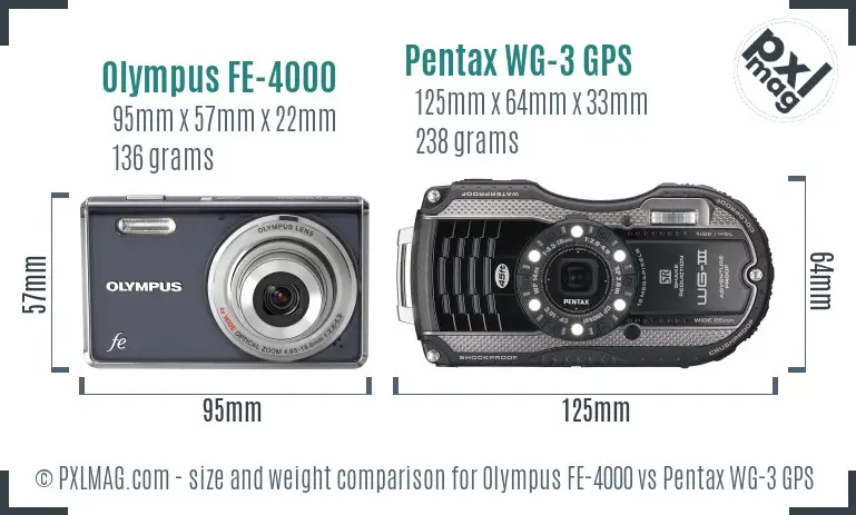 Olympus FE-4000 vs Pentax WG-3 GPS size comparison