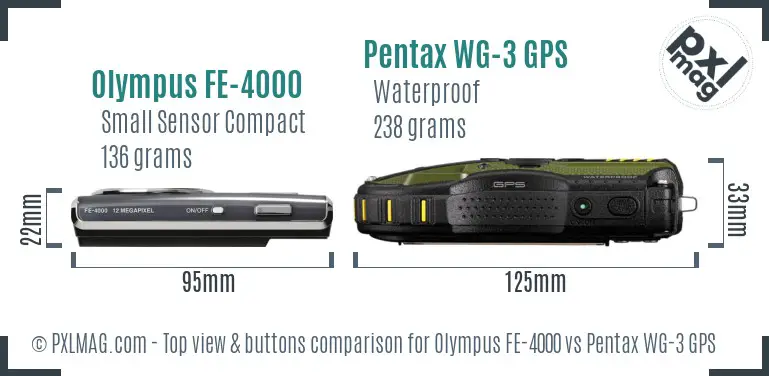Olympus FE-4000 vs Pentax WG-3 GPS top view buttons comparison