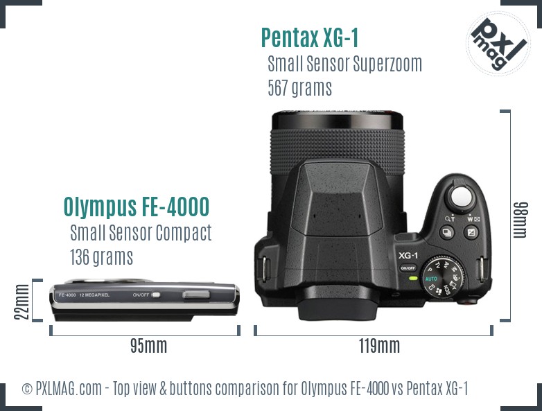 Olympus FE-4000 vs Pentax XG-1 top view buttons comparison