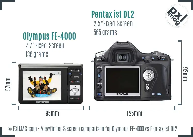 Olympus FE-4000 vs Pentax ist DL2 Screen and Viewfinder comparison