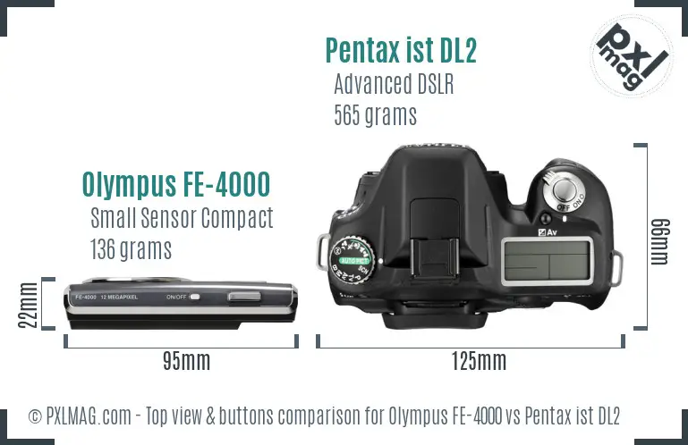 Olympus FE-4000 vs Pentax ist DL2 top view buttons comparison
