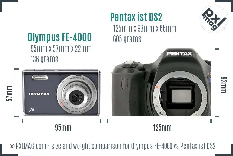 Olympus FE-4000 vs Pentax ist DS2 size comparison