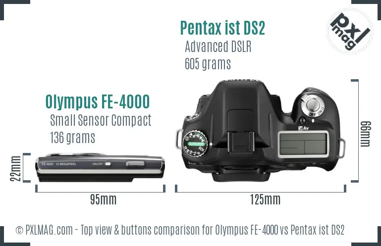 Olympus FE-4000 vs Pentax ist DS2 top view buttons comparison
