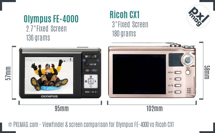 Olympus FE-4000 vs Ricoh CX1 Screen and Viewfinder comparison
