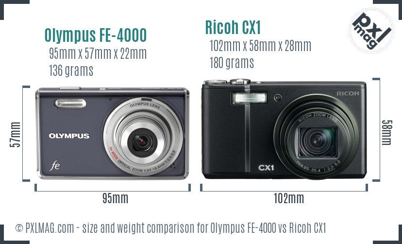 Olympus FE-4000 vs Ricoh CX1 size comparison Olympus FE-4000 vs Ricoh CX1 size comparison