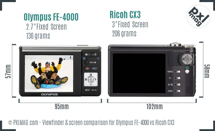 Olympus FE-4000 vs Ricoh CX3 Screen and Viewfinder comparison