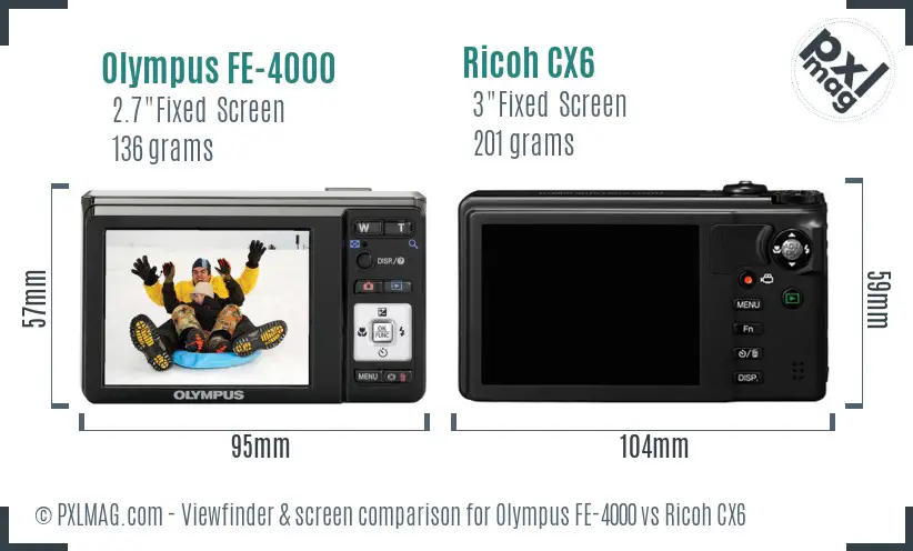 Olympus FE-4000 vs Ricoh CX6 Screen and Viewfinder comparison