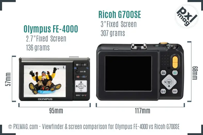 Olympus FE-4000 vs Ricoh G700SE Screen and Viewfinder comparison Olympus FE-4000 vs Ricoh G700SE Screen and Viewfinder comparison