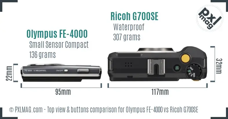 Olympus FE-4000 vs Ricoh G700SE top view buttons comparison Olympus FE-4000 vs Ricoh G700SE top view buttons comparison