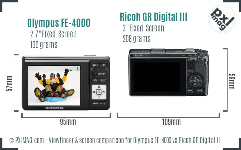 Olympus FE-4000 vs Ricoh GR Digital III Screen and Viewfinder comparison Olympus FE-4000 vs Ricoh GR Digital III Screen and Viewfinder comparison