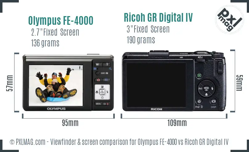 Olympus FE-4000 vs Ricoh GR Digital IV Screen and Viewfinder comparison