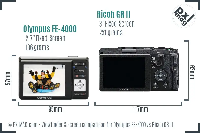 Olympus FE-4000 vs Ricoh GR II Screen and Viewfinder comparison