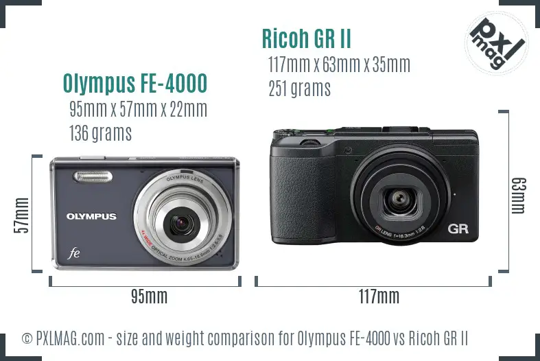 Olympus FE-4000 vs Ricoh GR II size comparison