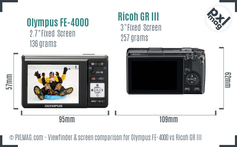Olympus FE-4000 vs Ricoh GR III Screen and Viewfinder comparison