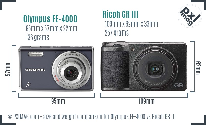Olympus FE-4000 vs Ricoh GR III size comparison