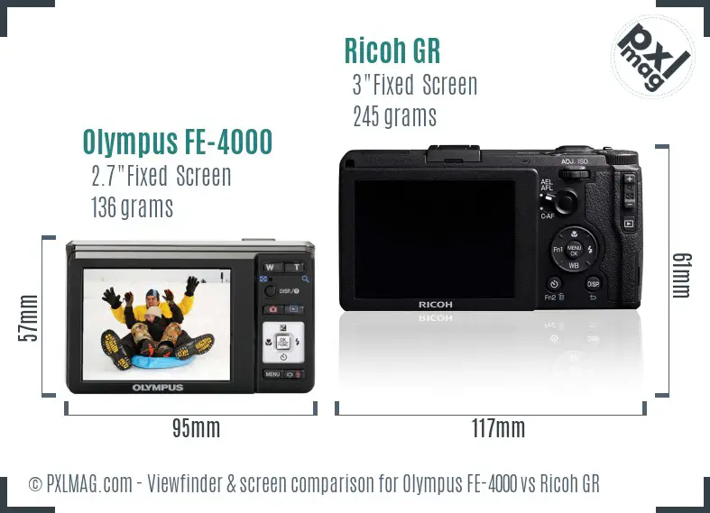 Olympus FE-4000 vs Ricoh GR Screen and Viewfinder comparison Olympus FE-4000 vs Ricoh GR Screen and Viewfinder comparison