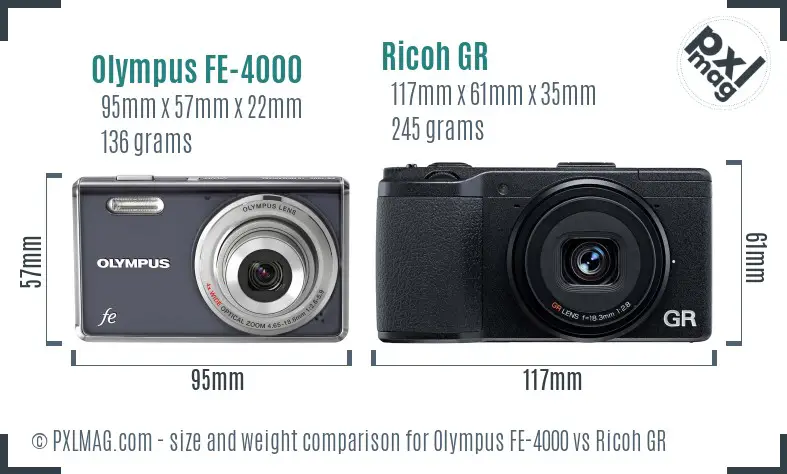 Olympus FE-4000 vs Ricoh GR size comparison Olympus FE-4000 vs Ricoh GR size comparison