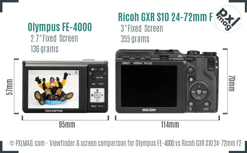 Olympus FE-4000 vs Ricoh GXR S10 24-72mm F2.5-4.4 VC Screen and Viewfinder comparison