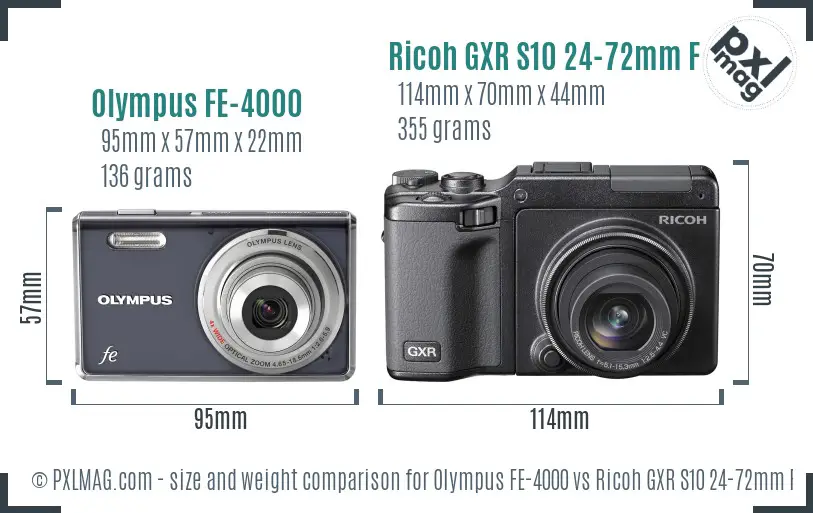 Olympus FE-4000 vs Ricoh GXR S10 24-72mm F2.5-4.4 VC size comparison
